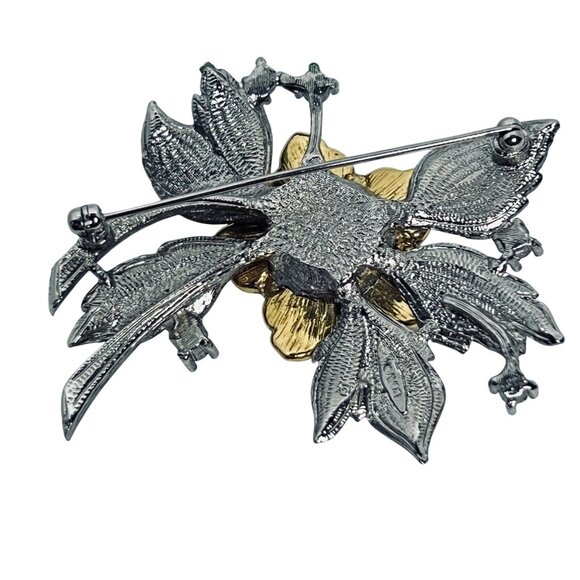 Avon Rhinestone, Faux Pearl, Silver And Gold Tone Poinsettia Brooch (5843) - Picture 3 of 4